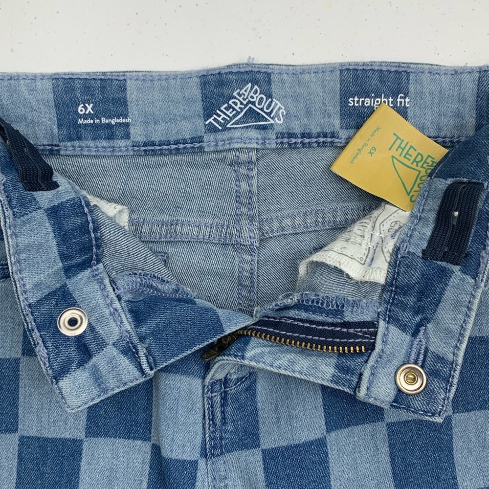 Girls There Abouts Straight Fit Checkered Pattern Jeans. Size 6X - Picture 4 of 10